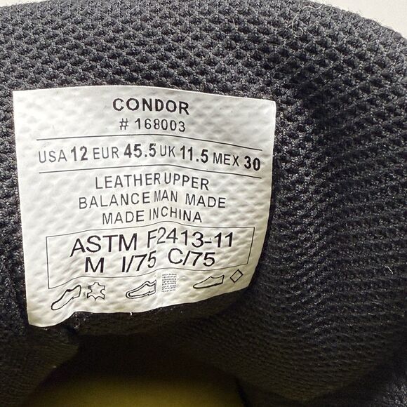 Condor Idaho 6” Steel Toe Tactical Work Boots Mens 12 Black Leather Lace Up - Picture 13 of 16